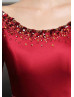 Beaded Burgundy Satin V Back Fabulous Evening Dress